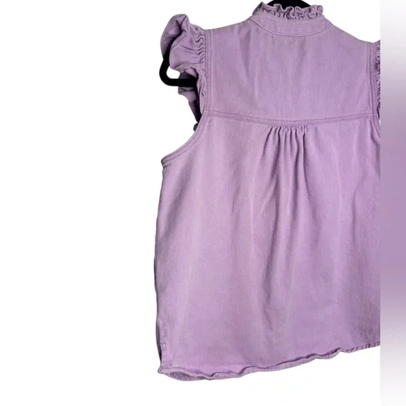 SSYS the Lable Purple Cotton Denim Button Front Ruffle Sleeveless Top Size Small - Picture 9 of 13